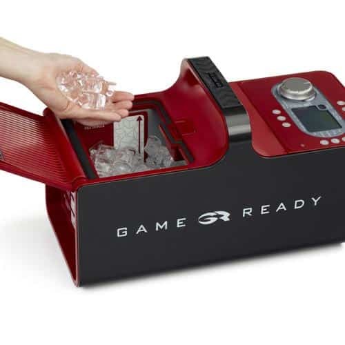 Ice being added to the reservoir of the Game Ready GRPro 2.1 control unit