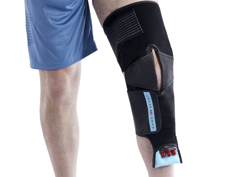 Photo of the articulated knee wrap being worn